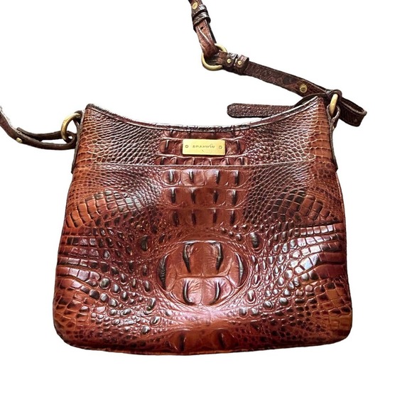 Brahmin Pecan Walnut Crocodile Leather Crossbody Purse - Picture 2 of 12